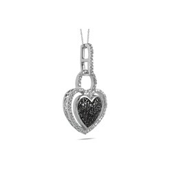 Silver 1/4ct TDW Black and White Diamond Heart Necklace (H-I, I2-I3)