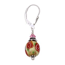 Charming Life Sterling Silver Gold with Pink Roses Glass Earrings