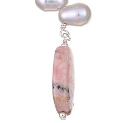 Sterling Silver Rhodochrosite and Freshwater Pearl Earrings (6 mm)