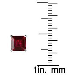 10k White Gold Basket-set Lab Created Ruby Stud Earrings