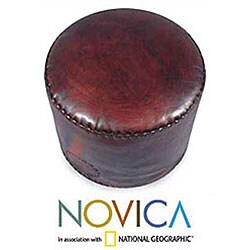 'Littoral Coffee' Leather Ottoman Cover (Brazil)