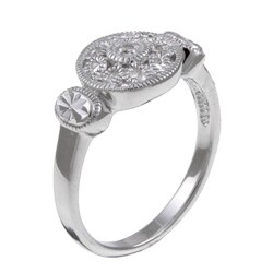 Sterling Silver Diamond Accent Vintage Milligrain Circle Ring