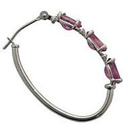 10k White Gold Oval-cut Pink Topaz and Diamond Hoop Earrings 