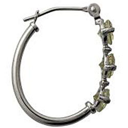 10k White Gold Round-cut Green Amethyst and Diamond Hoop Earrings