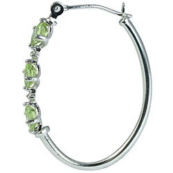 10k White Gold Peridot and Diamond Hoop Earrings