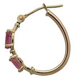10k Yellow Gold Pink Topaz and Half-point Diamond Hoop Earrings 