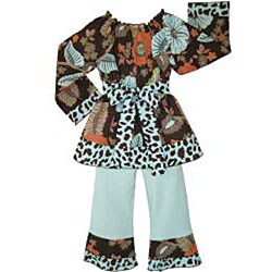Ann Loren Boutique Girl's Smocked Floral Cheetah Shirt and Pants Set