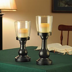 CandleTEK Black Hurricane Flameless Candle Holders and Candles (Set of 2)