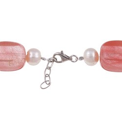 White Freshwater Pearl and Cherry Quartz Glass Bead Necklace (8-9 mm)