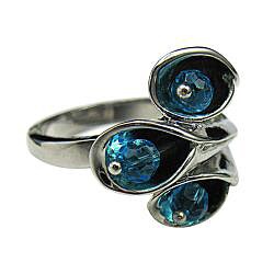 Cara Silvertone Crystal Bead Lily Ring
