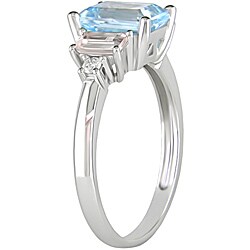 10k White Gold Blue Topaz, Morganite and Diamond Accent Ring