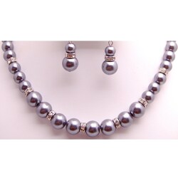 Silver Glass Pearl and Rhinestone Jewelry Set