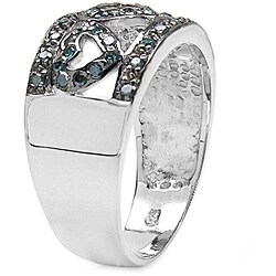 Sterling Silver 3/8ct TDW Blue Diamond Open Heart Ring