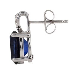 10k White Gold Created Sapphire and Diamond Stud Earrings