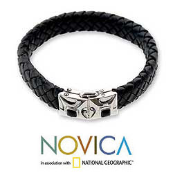 Men's Leather 'Romeo' Onyx Bracelet (Indonesia)