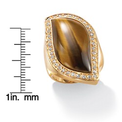 Angelina D'Andrea 18k Gold over Sterling Silver Tiger's Eye and Cubic Zirconia Ring