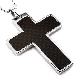 Stainless Steel Black Carbon Fiber Cross Necklace