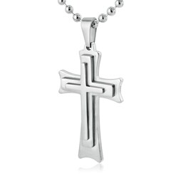 Stainless Steel Tri-Level Cross Necklace