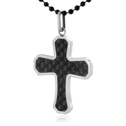 Stainless Steel Black Carbon Fiber Inlay Cross Necklace