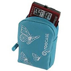 rooCase Blue Butterfly Nylon Carrying Case for Creative Vado HD Camcorder