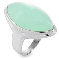 Stainless Steel Light Green Glass Stone Oval Ring