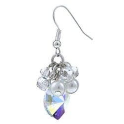 Crystale Silvertone Crystal and Glass Pearl Dangle Earrings