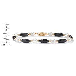 Angelina D'Andrea Onyx/Pearl Tube 7.5-inch Bracelet