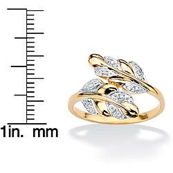 18k Gold over Sterling Silver Diamond Accent Leaf Crossover Ring