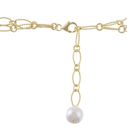 New York Pearls Gold over Silver White FW Pearl Oval Link Necklace (11 mm)