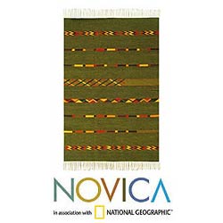 Mexican Handcrafted 'Confetti Stripes' Zapotec Wool Rug (4' x 6')