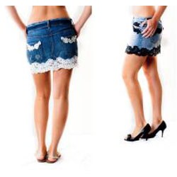 Denim and Lace Junior Mini Skirt