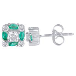 10k White Gold Emerald and 1/5ct TDW Diamond Earrings (I-J, I2)