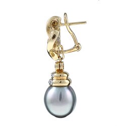 18k Yellow Gold Tahitian Pearl and 1 1/4ct TDW Diamond Earrings (11-12 mm) (G-H, I2-I3)