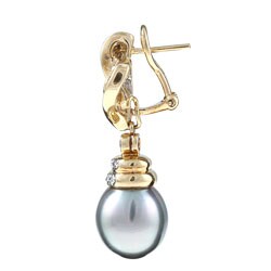 18k Yellow Gold Tahitian Pearl and 1 1/10ct TDW Diamond Earrings (11-12 mm) (H-I, SI2)
