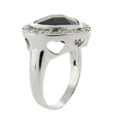 Sterling Silver Black and Clear Cubic Zirconia Heart Ring
