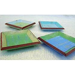 Set of 4 Recycled Wood Coastlife Drink Coasters (Thailand)