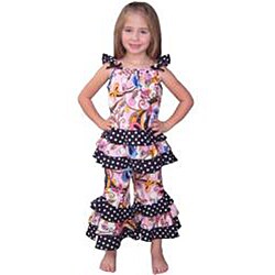 Ann Loren Girl's Pink/ Black Ruffles Shirt and Capri Set