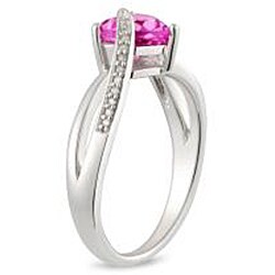 Sterling Silver Created Pink Sapphire and Diamond Accent Ring