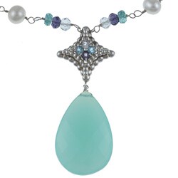 Zoe B Sterling Silver Multi-gemstone and Pearl Necklace (5.5-6 mm)