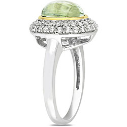 New York Gems Yellow Sterling Silver Green Amethyst and Cubic Zirconia Fashion Ring