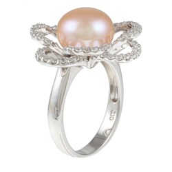 Sterling Silver Pink Freshwater Pearl and Cubic Zirconia Ring