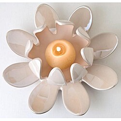 Lotus Flower Pearl Cream Porcelain Candleholder