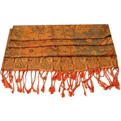 Elegant Apricot Reversible Paisley Shawl Wrap