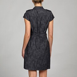 Sharagano Women's Black Denim Double-breasted Belted Dress 