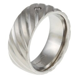 Stainless Steel Swirling Ridge Diamond Band Ring