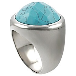 Stainless Steel Turquoise-colored Glass Ring