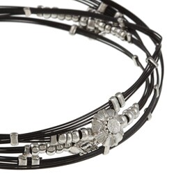 Celeste Stainless Steel Black Crystal Flower Bangle Bracelets (Set of 5)