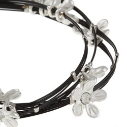 Celeste Steel Large Black Crystal Flowers Bangle Bracelets (Set of 4)