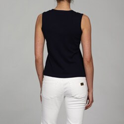Elio Women's Beaded Floral Applique Knit Sleeveless Top