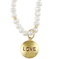 14k Gold over Sterling Silver Pearl Mom/ Love Charm Necklace (4-5 mm)